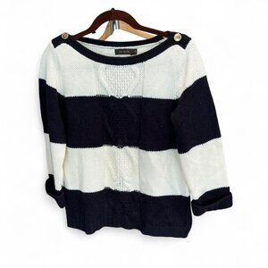 The Limited Women’s Navy blue and white striped cable knit sweater with buttons